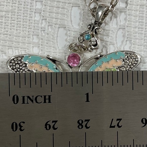 Butterfly Pendant Necklace Multicolor Enamel Rhinestone - Picture 8 of 16